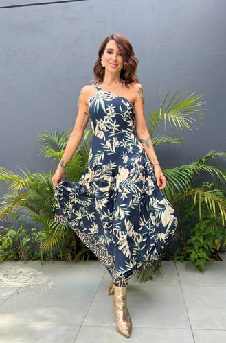 Printed Blue One Shoulder