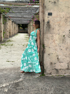 Turquoise Print Layered Silk Dress