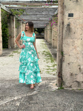Load image into Gallery viewer, Turquoise Print Layered Silk Dress