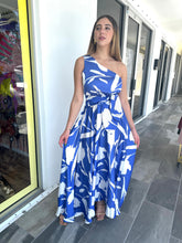 Load image into Gallery viewer, One Shoulder Blue Printed Dress
