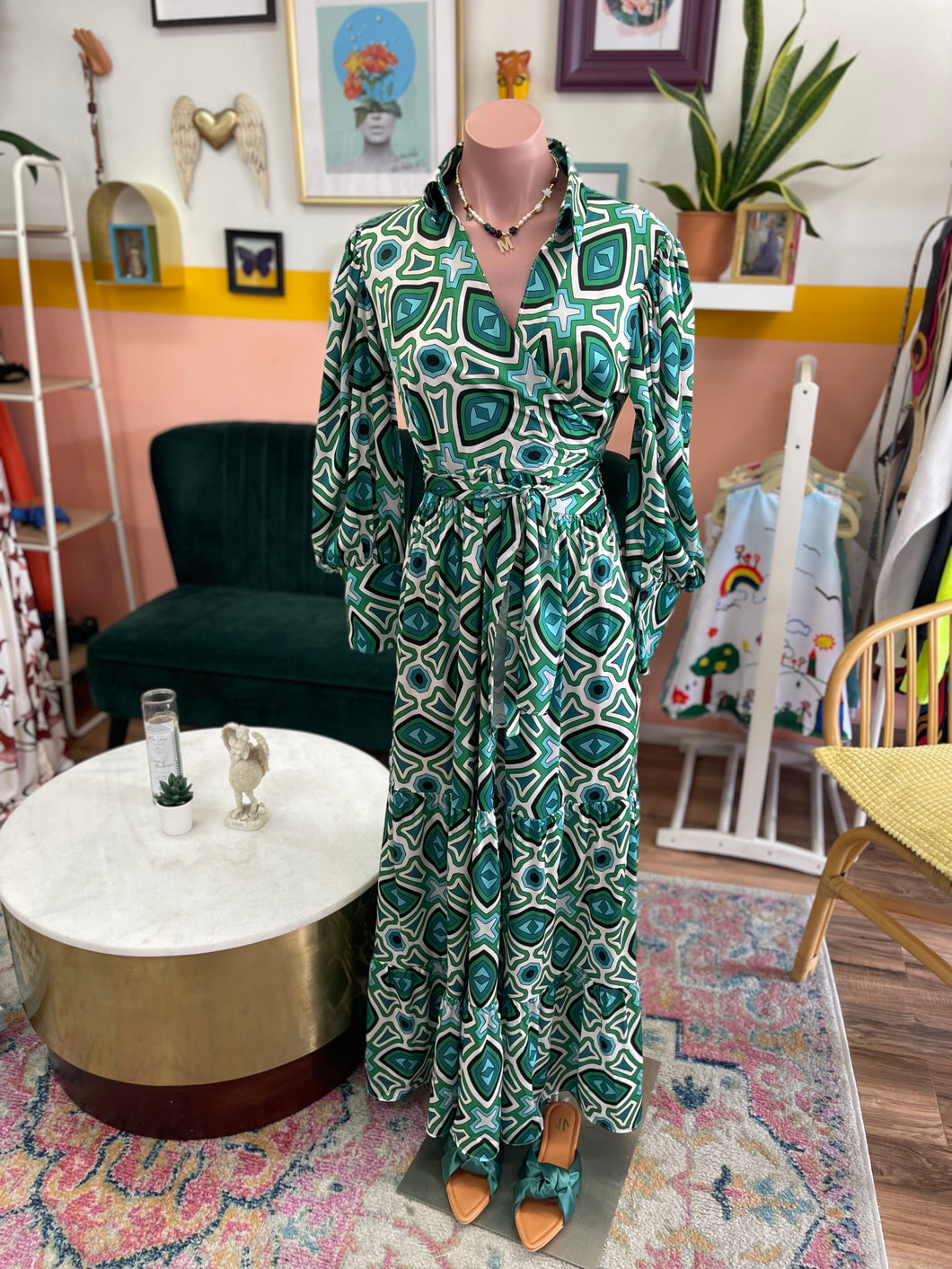 Long Sleeve Printed Silk Dress