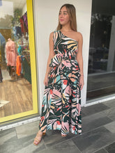 Load image into Gallery viewer, One shoulder palm dress