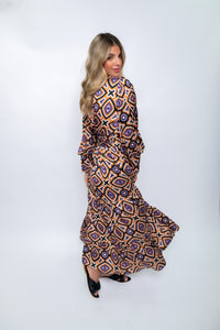 Long Sleeve Printed Silk Dress