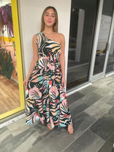 Load image into Gallery viewer, One shoulder palm dress